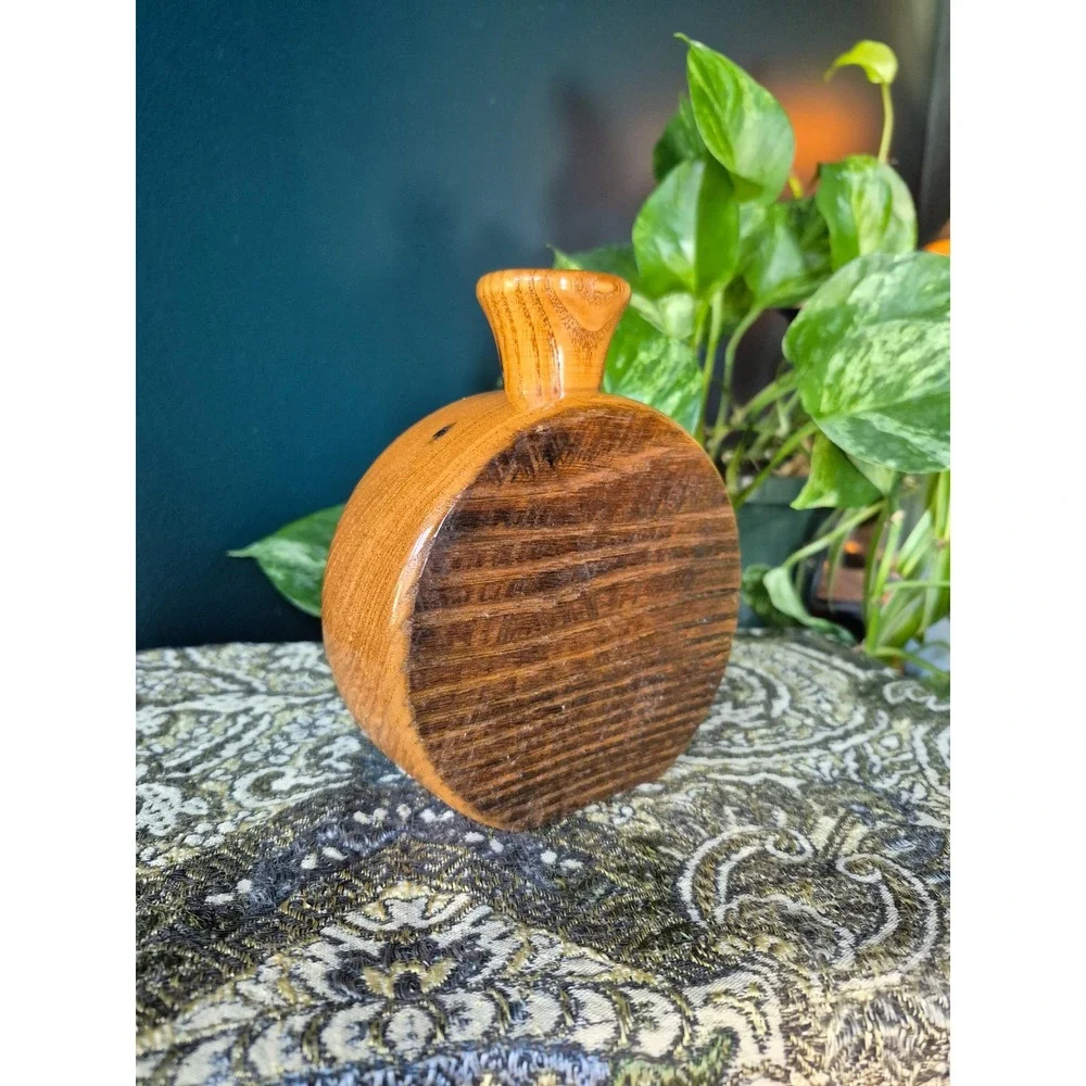 Artisan Handmade Chestnut Wood Bud Vase with Insert Sculptural Turned Wood